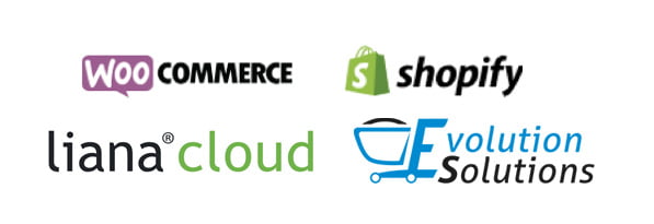 WooCommerce, Shopify, Liana Cloud Commerce, Evolution Solutions