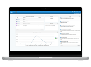 Kannettava tietokone, jonka näytöllä on Tehden-järjestelmän käyttöliittymä.