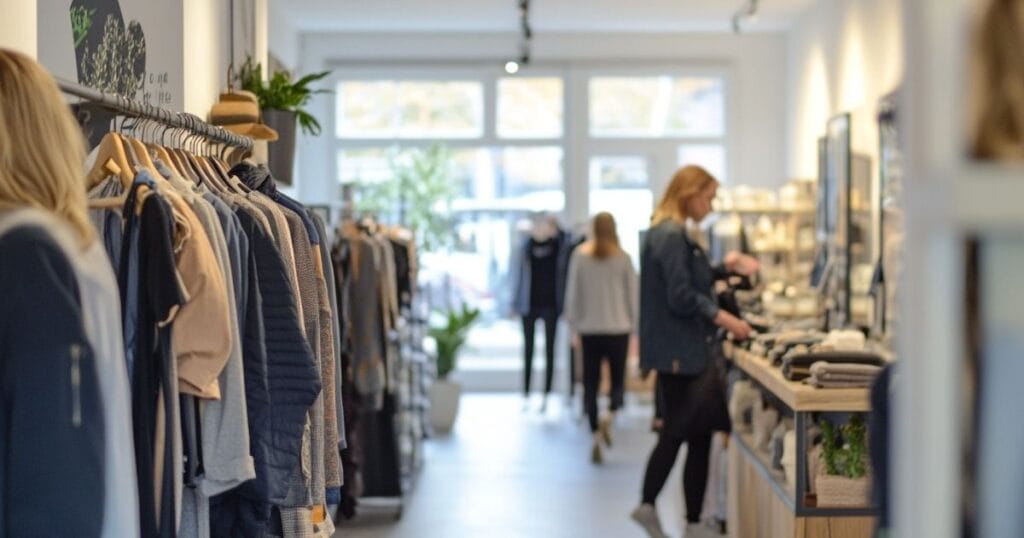 Maksupääte ja kassajärjestelmä vaatekaupassa.